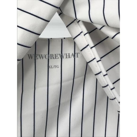 WeWoreWhat White Black Pinstripe Twist Cutout Bodysuit Romper XL - Picture 4 of 8